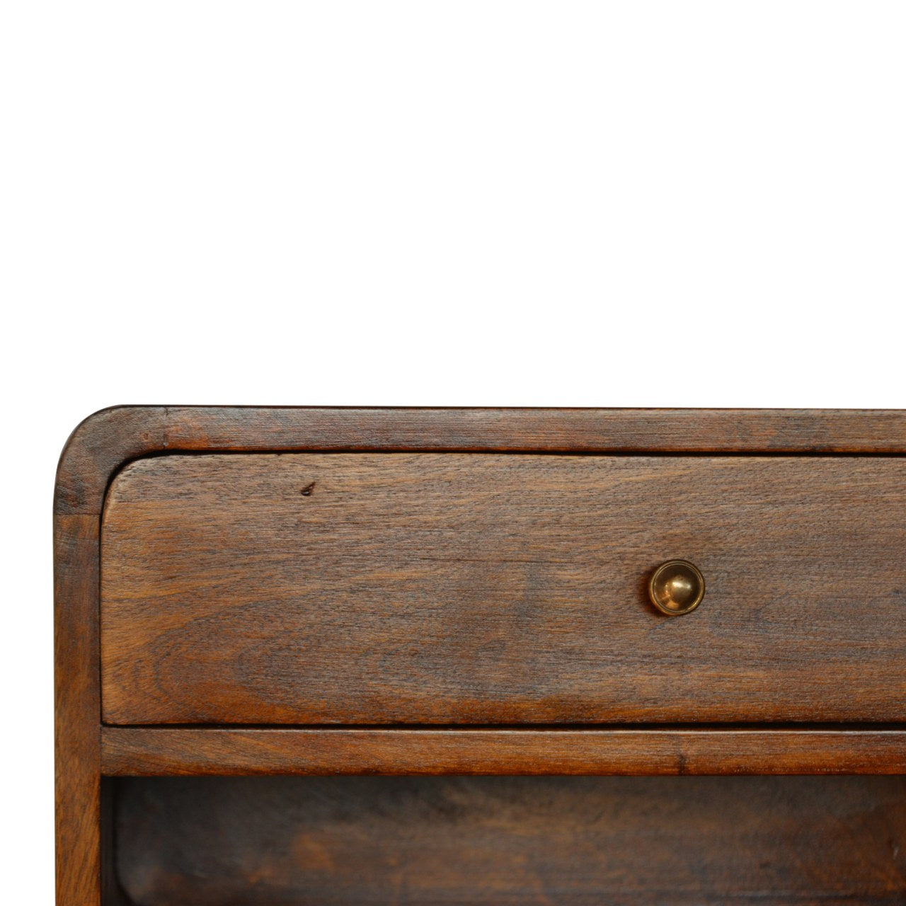 Solid Wood Curve Floating Bedside, 1-Drawer, 1 Open Slot, Chestnut