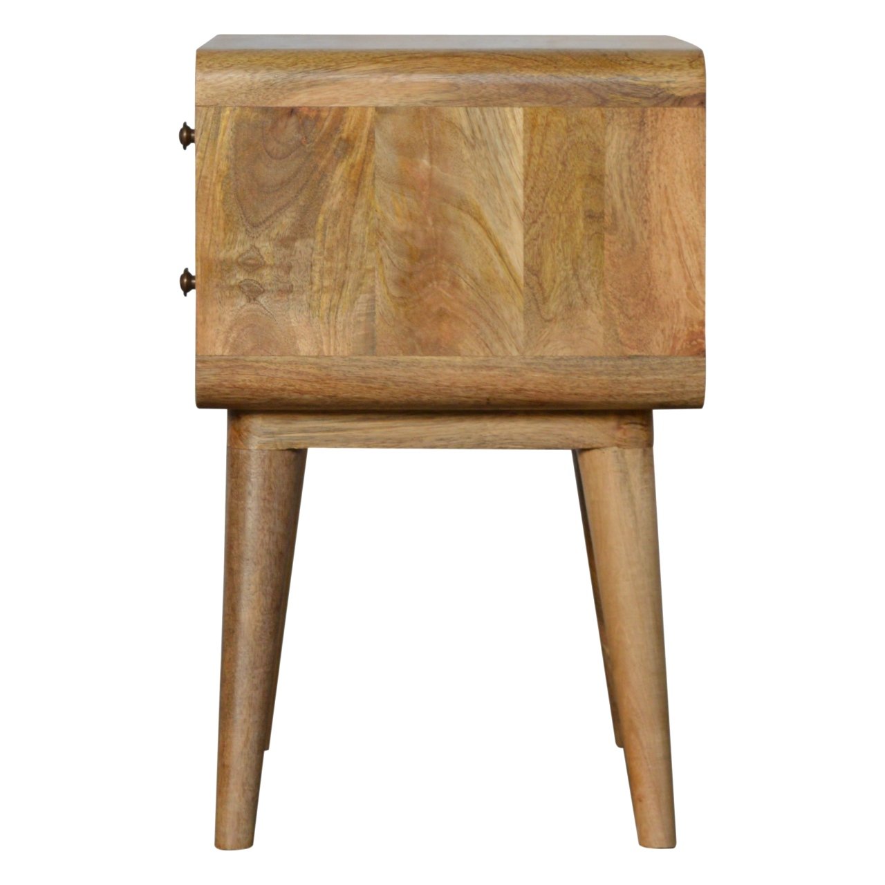 Solid Wood Curved Bedside Table with 2 Drawers