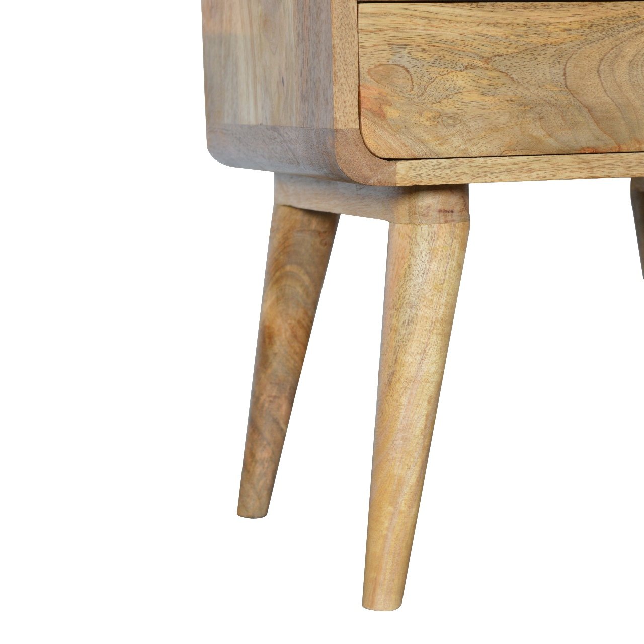 Solid Wood Curved Bedside Table with 2 Drawers