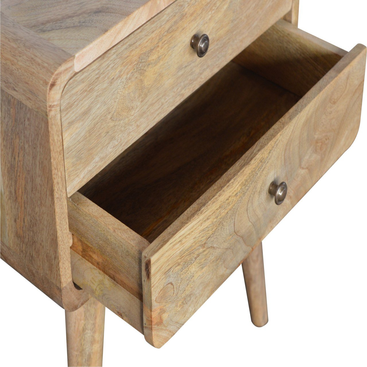 Solid Wood Curved Bedside Table with 2 Drawers