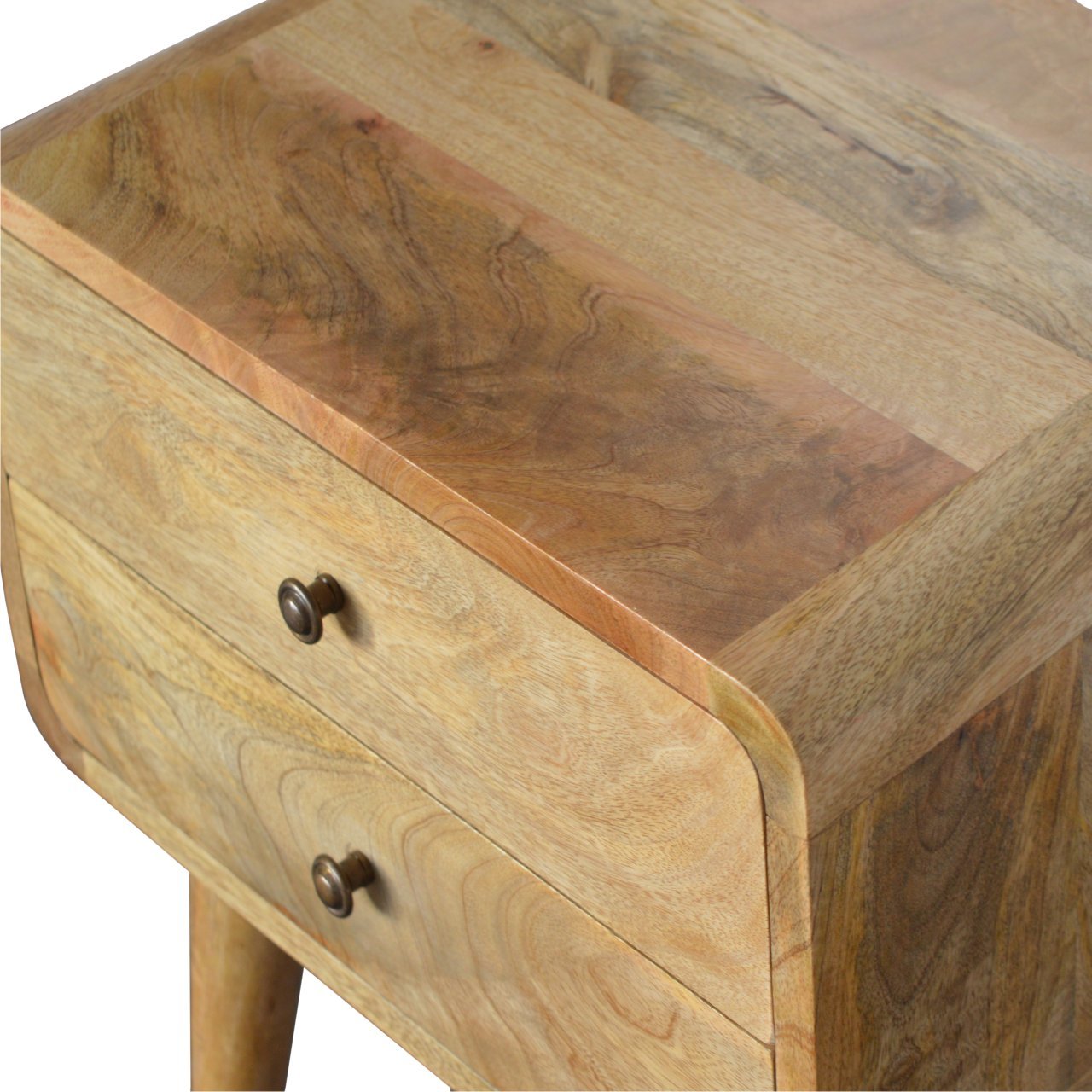 Solid Wood Curved Bedside Table with 2 Drawers
