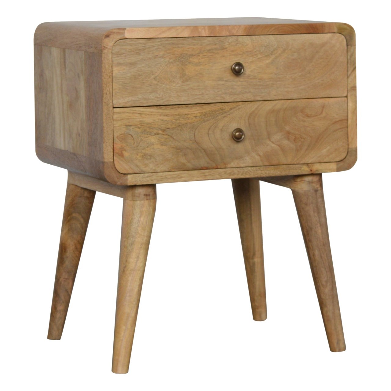Solid Wood Curved Bedside Table with 2 Drawers