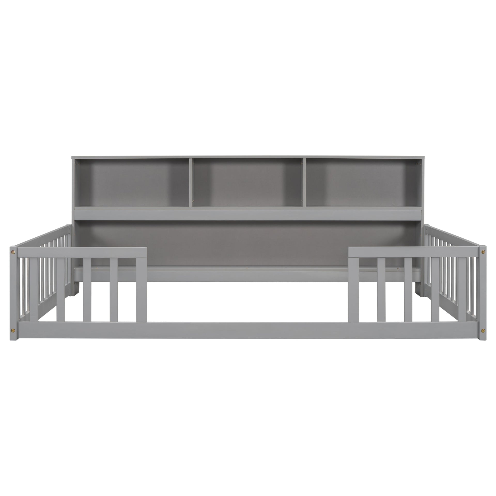 Full Floor Bed With Side Bookcase, Shelves & Guardrails