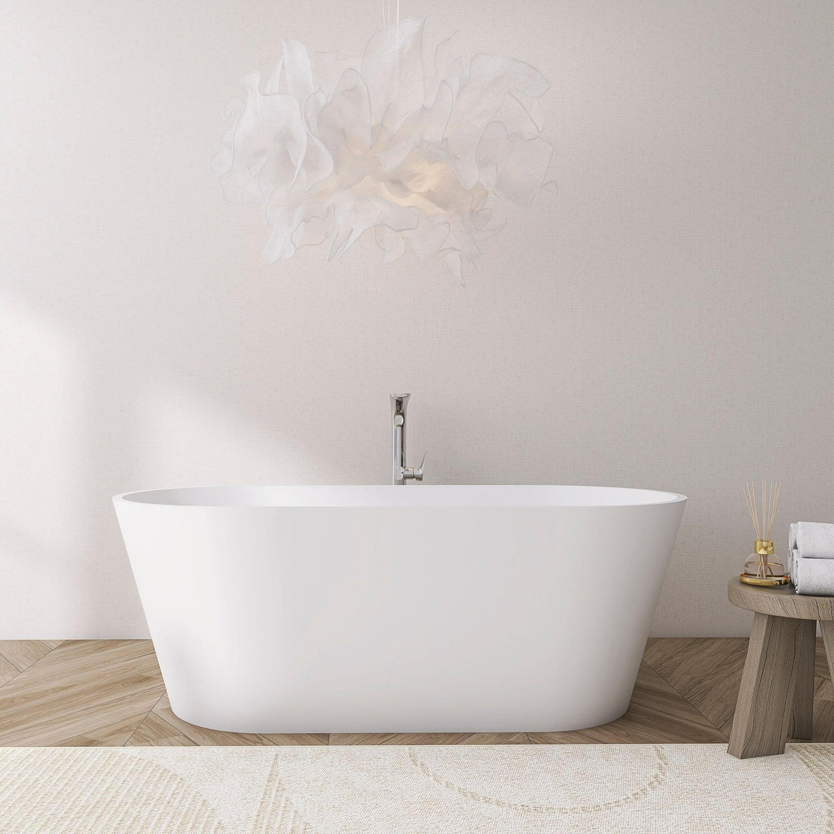 59 Inch Freestanding Solid Surface Soaking Bathtub