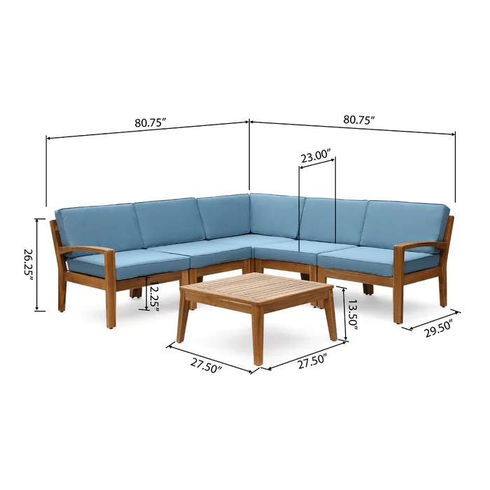 Grenada 5 Seater Acacia Wood Sectional Sofa Set