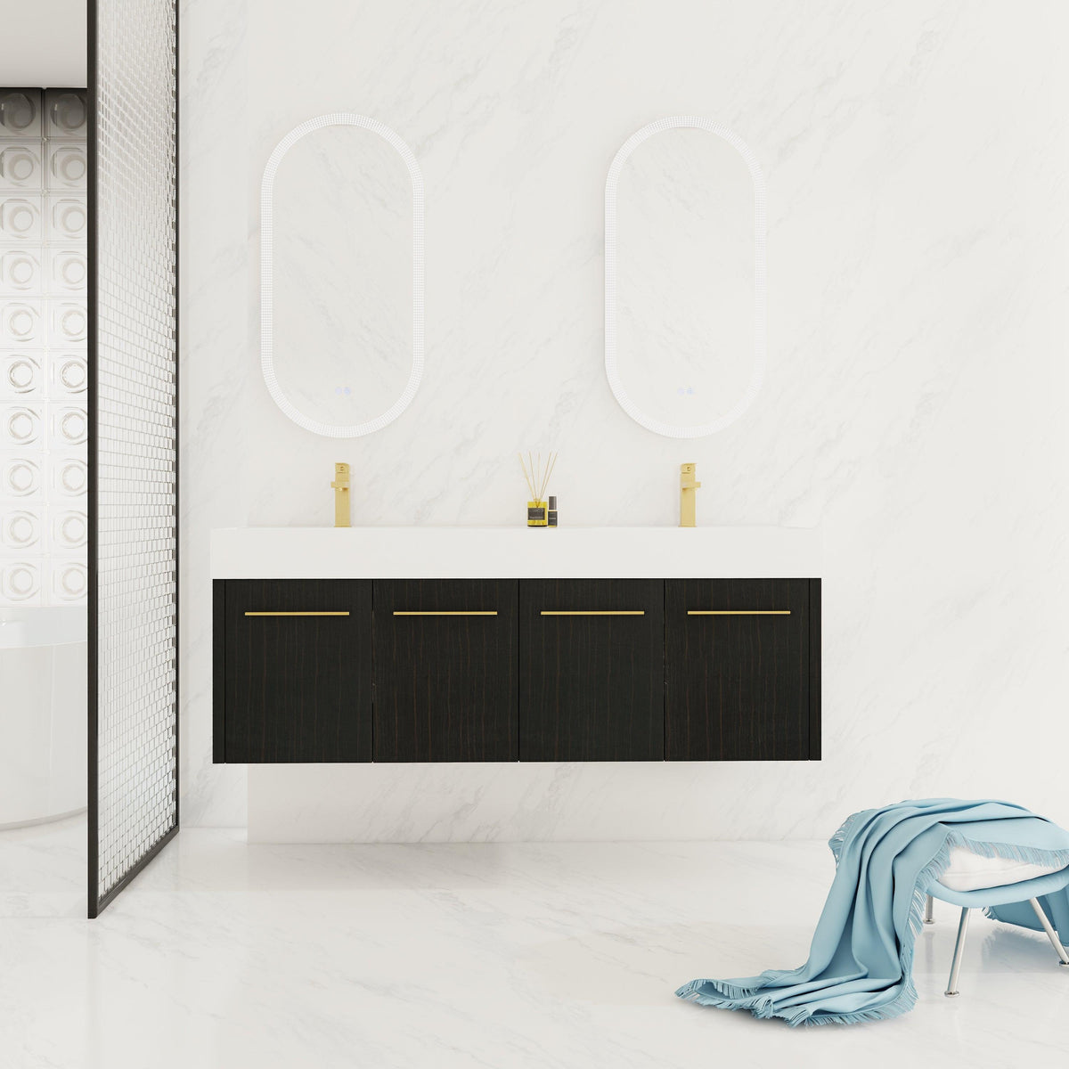 60 Inch Wall-Mounted Bathroom Vanity with Sink
