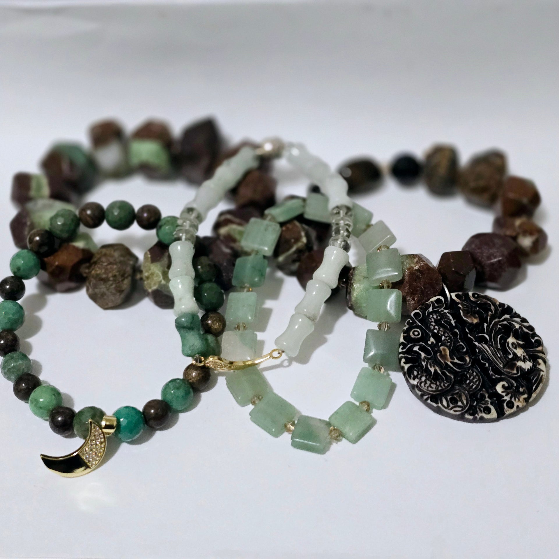 Chrysoprase and Jade Bracelet Set
