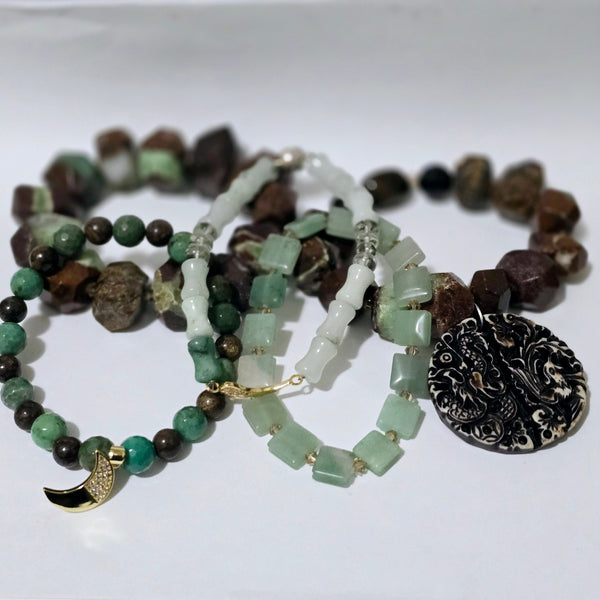 Chrysoprase and Jade Bracelet Set