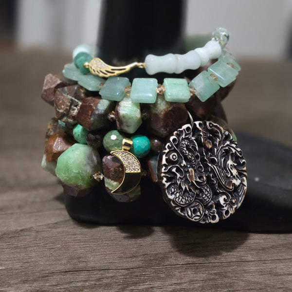 Chrysoprase and Jade Bracelet Set