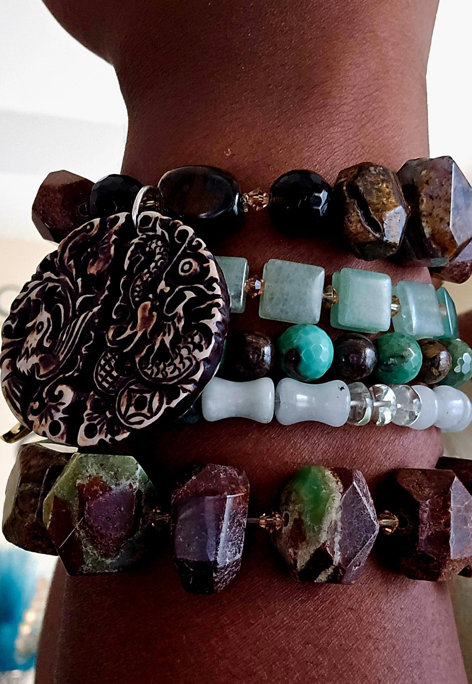 Chrysoprase and Jade Bracelet Set