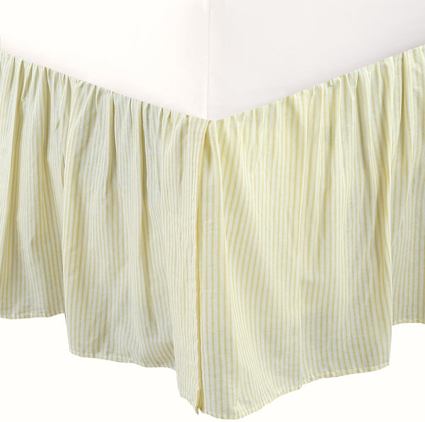 Tailored Bed Skirt Farmhouse Ticking Cream Golden & Yellow Caramel Cotton Striped Ruffled Dust Ruffle,  16