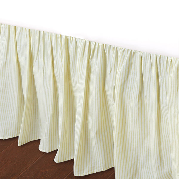 Tailored Bed Skirt Farmhouse Ticking Cream Golden & Yellow Caramel Cotton Striped Ruffled Dust Ruffle,  16