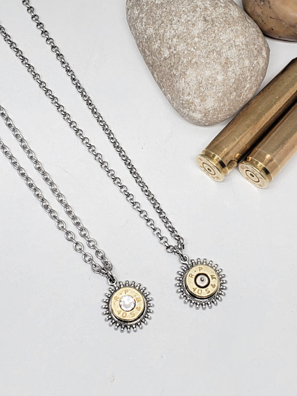 Small Caliber Sunburst Style Bullet Necklace