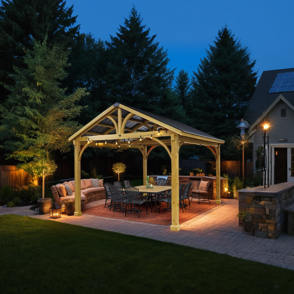 Shade N' Shelters 12' x 14' Cedar Falls Wood Hardtop Pavilion Style Gazebo