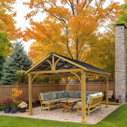 Shade N' Shelters 12' x 14' Cedar Falls Wood Hardtop Pavilion Style Gazebo