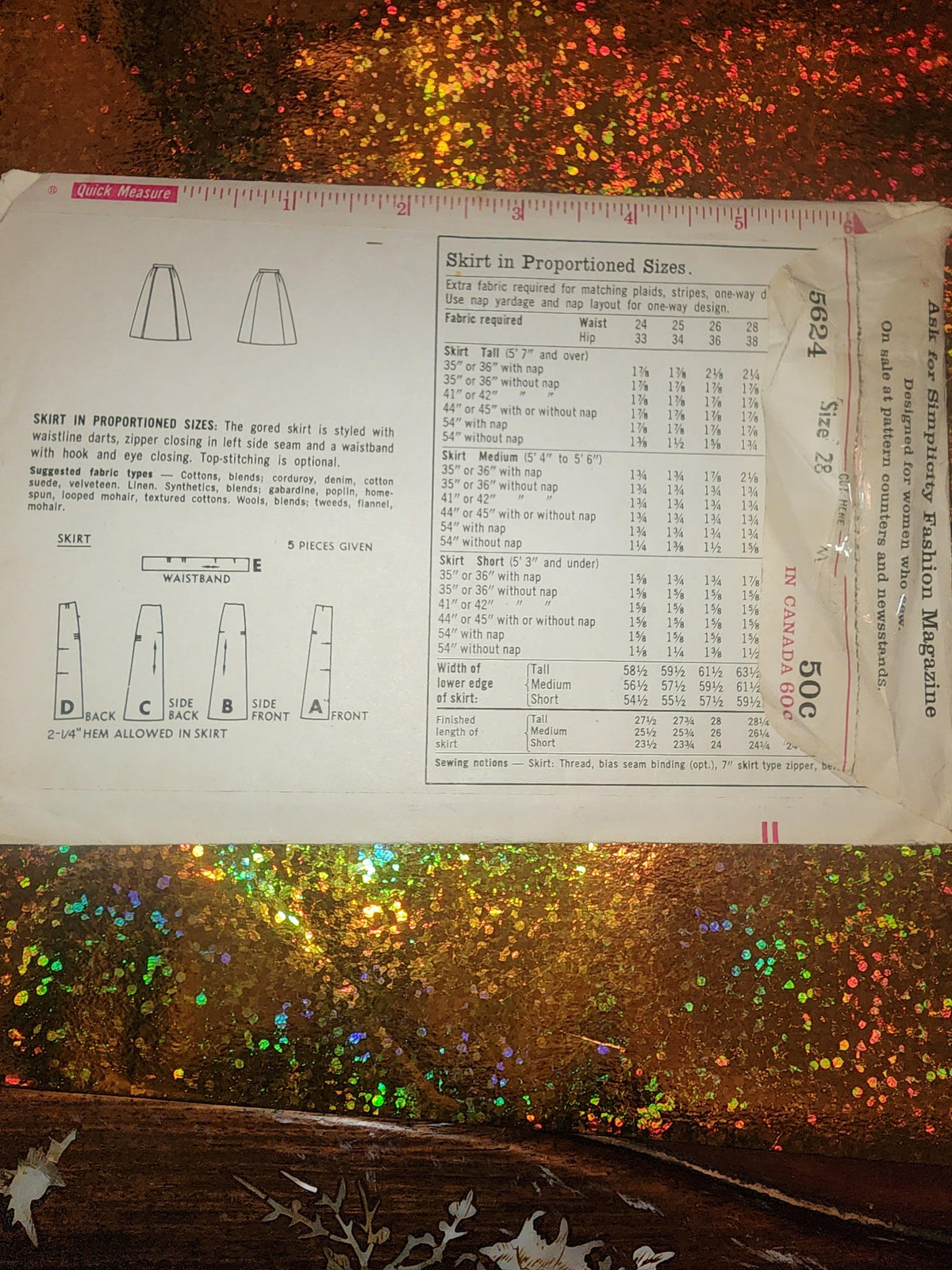 5624 Vintage Simplicity SEWING Pattern Misses 1960s 4 Gored Skirt 25