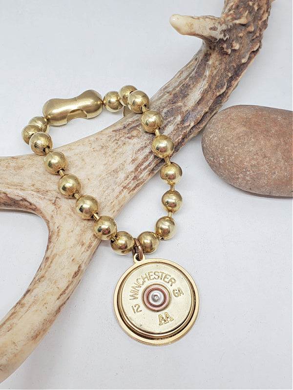 12 Gauge Shotshell Big Ball Chain Gold Charm Bracelet