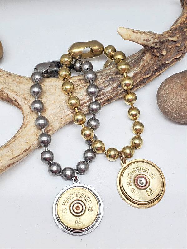 12 Gauge Shotshell Big Ball Chain Gold Charm Bracelet
