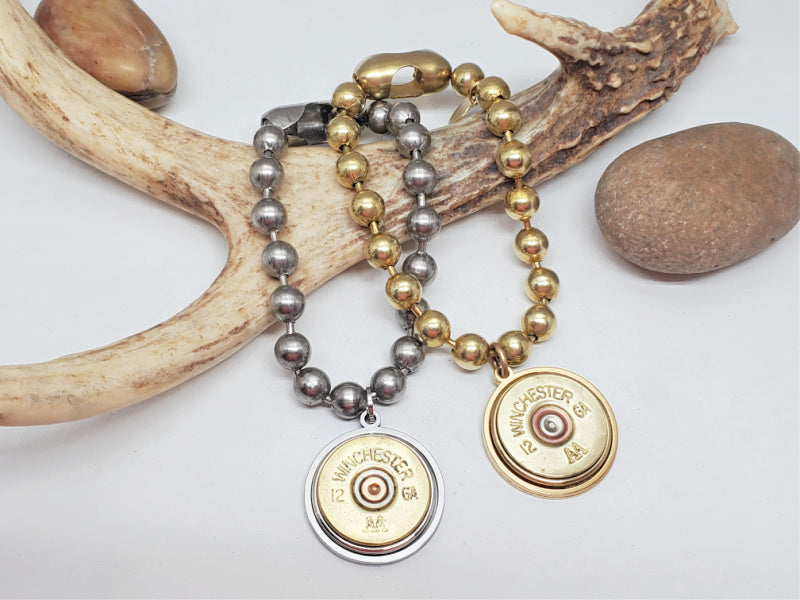 12 Gauge Shotshell Big Ball Chain Gold Charm Bracelet