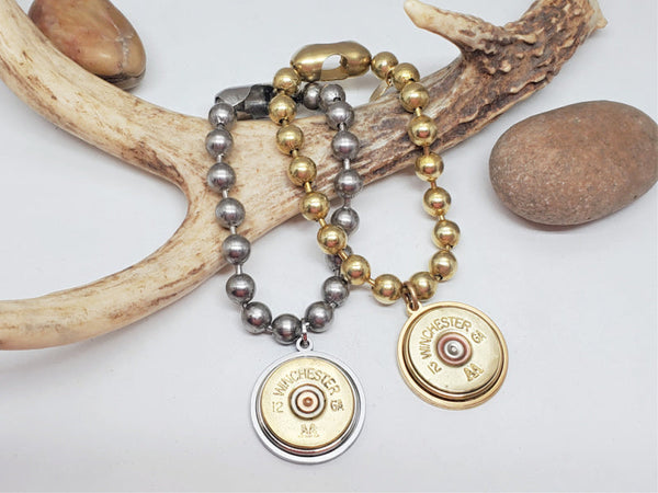 12 Gauge Shotshell Big Ball Chain Gold Charm Bracelet