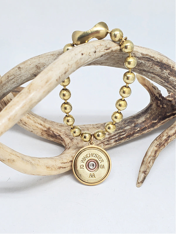 12 Gauge Shotshell Big Ball Chain Gold Charm Bracelet
