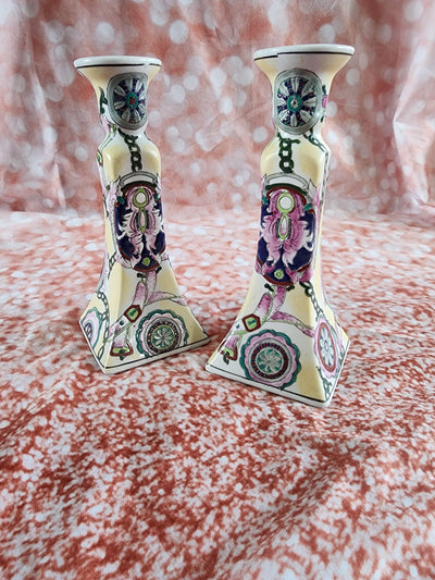 Vintage Capo Style Hand Painted Designer  Candle Candlestick Holders 8.5
