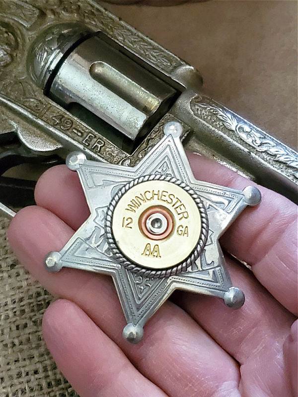 Sheriff Badge Pin - 12 Gauge Small Antique Silver Star Pin