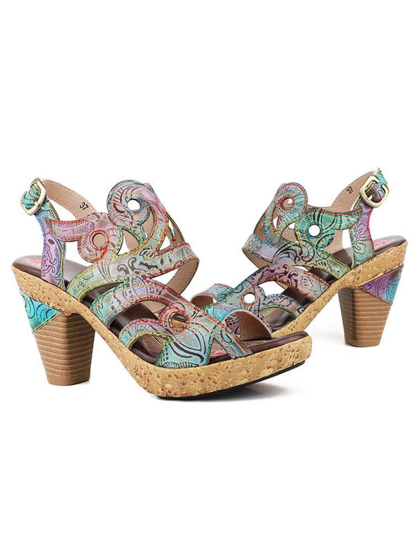 Zendaya Hand-painted Genuine Leather Sandals