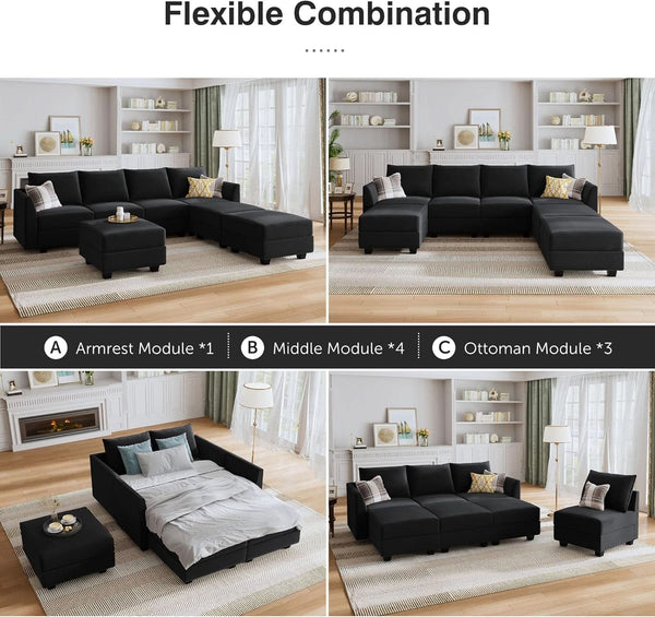 Premium Velvet Black Multifunctional Storage Ottoman