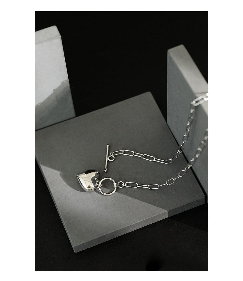 925 Sterling Silver Heart Pendant Necklace T buckle Chain  for Womens Jewelry