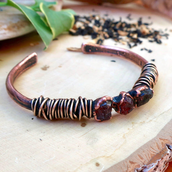 Raw Garnet Copper Cuff – January Stone | Handmade by Blackbird & Sage