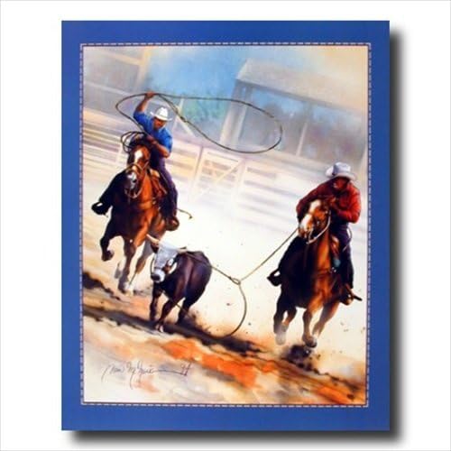 Western Rodeo Wall Art – Cowboy Team Roping 16x20 Lithograph Print
