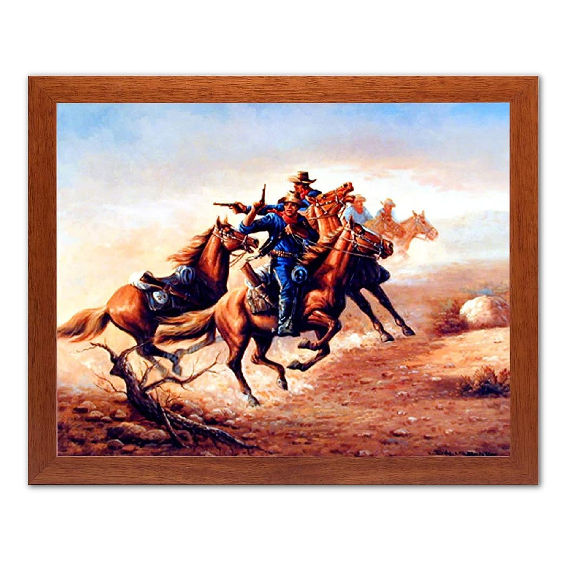 Western Framed Art Print 16x20 – Historical Buffalo Soldiers Cavalry Shoot Out by John Stanford