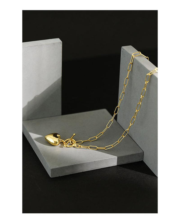 925 Sterling Silver Heart Pendant Necklace T buckle Chain  for Womens Jewelry