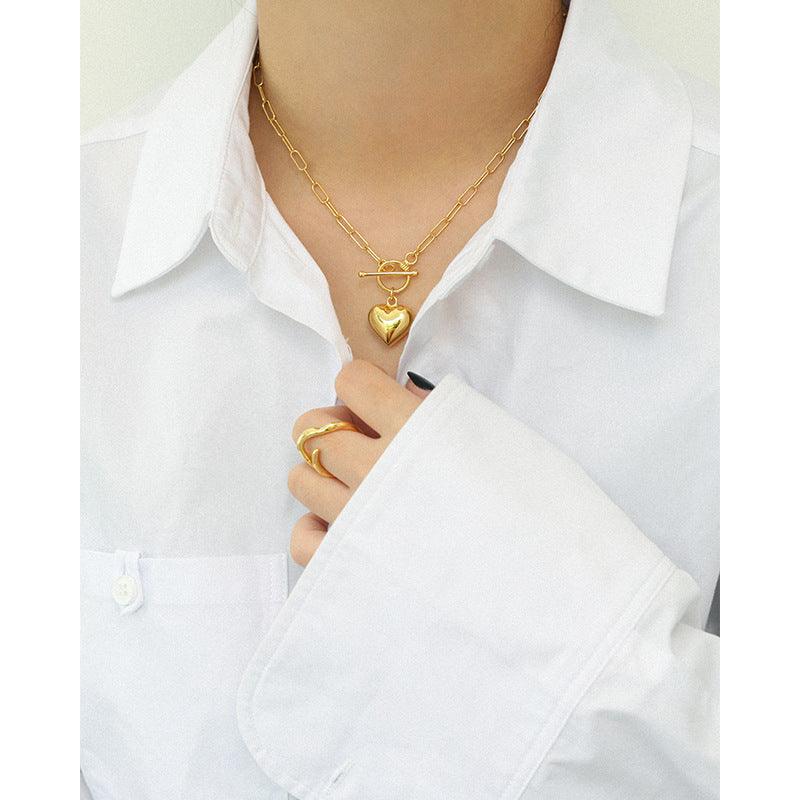 925 Sterling Silver Heart Pendant Necklace T buckle Chain  for Womens Jewelry