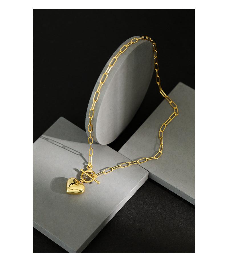 925 Sterling Silver Heart Pendant Necklace T buckle Chain  for Womens Jewelry