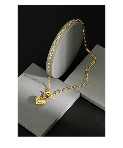 925 Sterling Silver Heart Pendant Necklace T buckle Chain  for Womens Jewelry