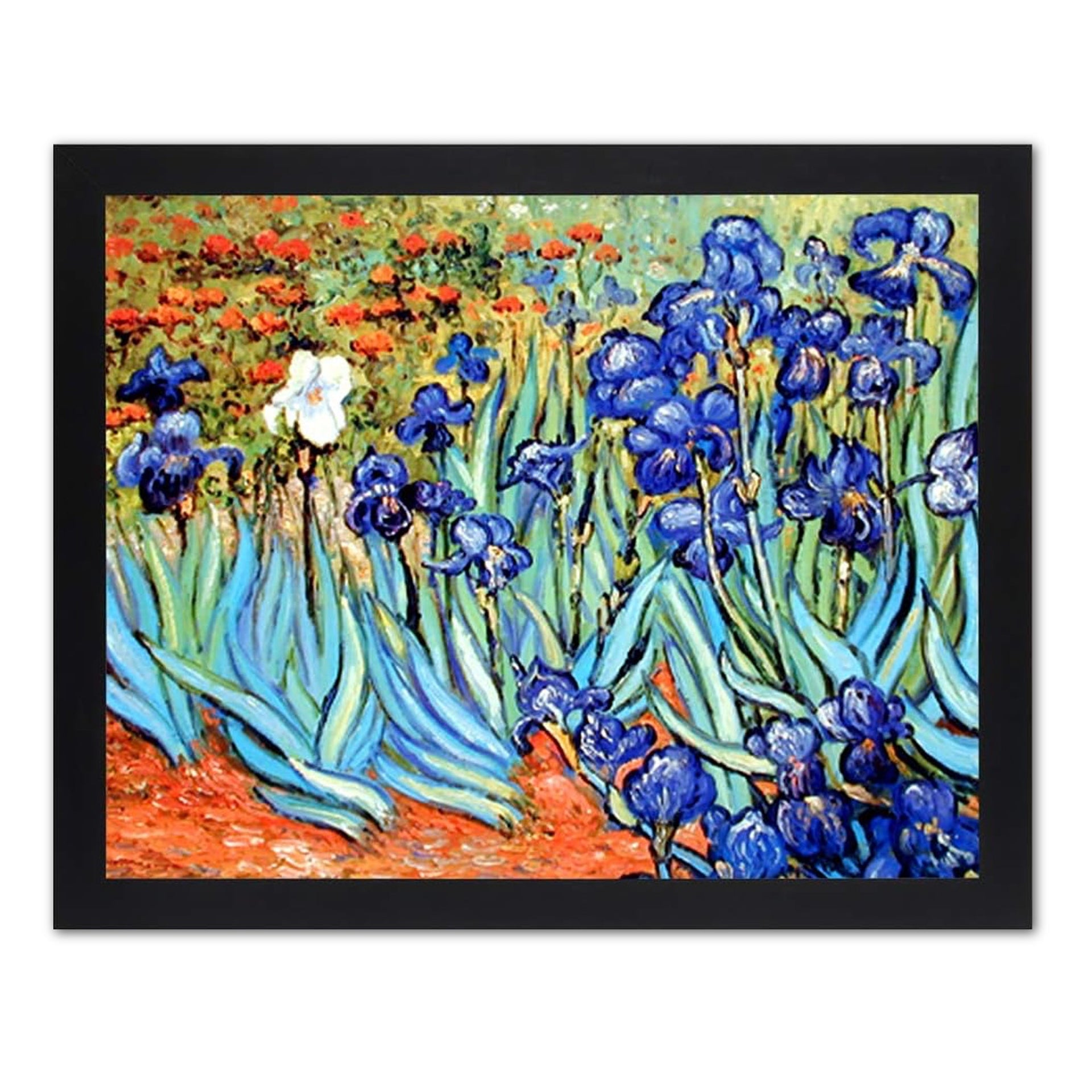 Van Gogh Framed Print – Les Irises Flower Art in Black Wood Frame 8x10