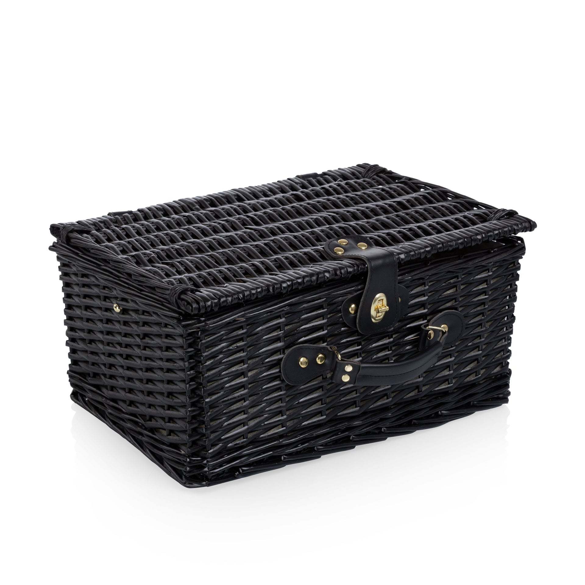 Picnic Basket Set for 2, Black Willow with Beige Accents