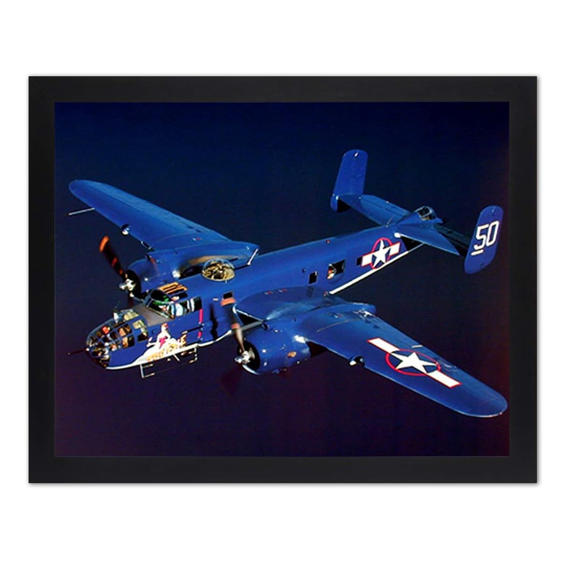 B-25 Mitchell Art Print – WW2 Military Bomber Framed Aviation Poster 16x20