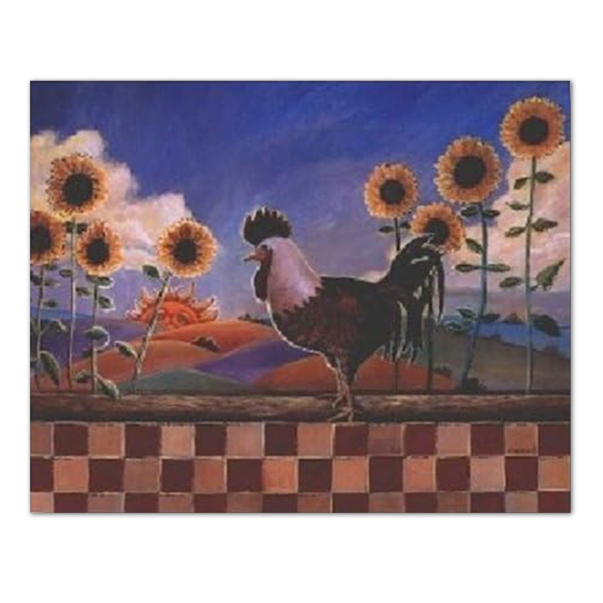 Country Kitchen Wall Art - Sunflower Wall Decor With Chicken Rooster Print 16x20 Art Print