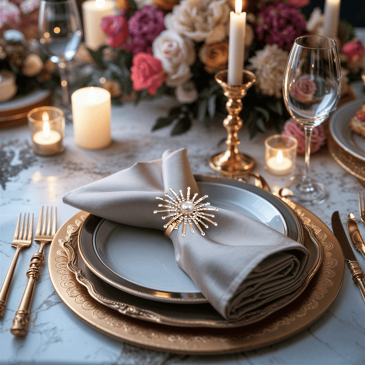 Gold Floral Napkin Rings – Golden Blossom