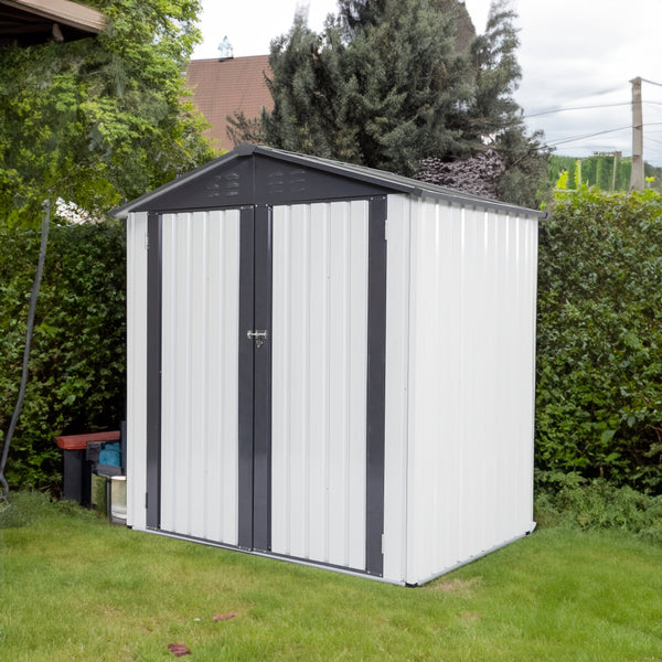 XWT014 Garden Metal Storage Shed Gray White 6x4x6ft outdoor storing tools Rainproof Hinge door version - Gifts for You 'n Me
