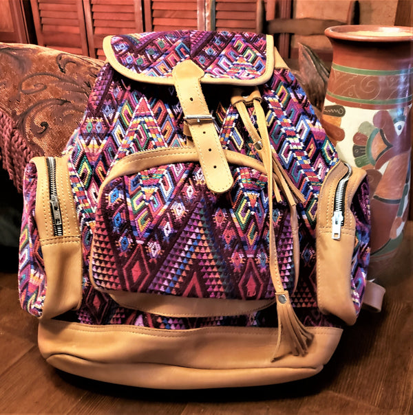 Hand-Woven Leather & Huipile Backpack