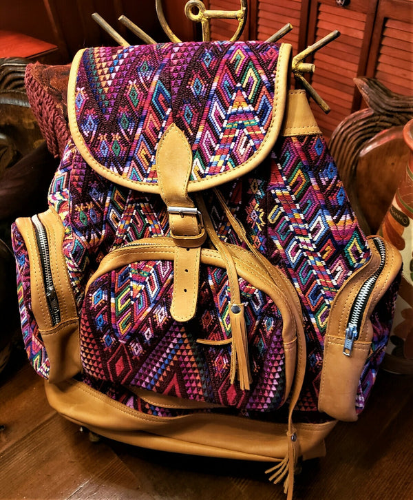 Hand-Woven Leather & Huipile Backpack