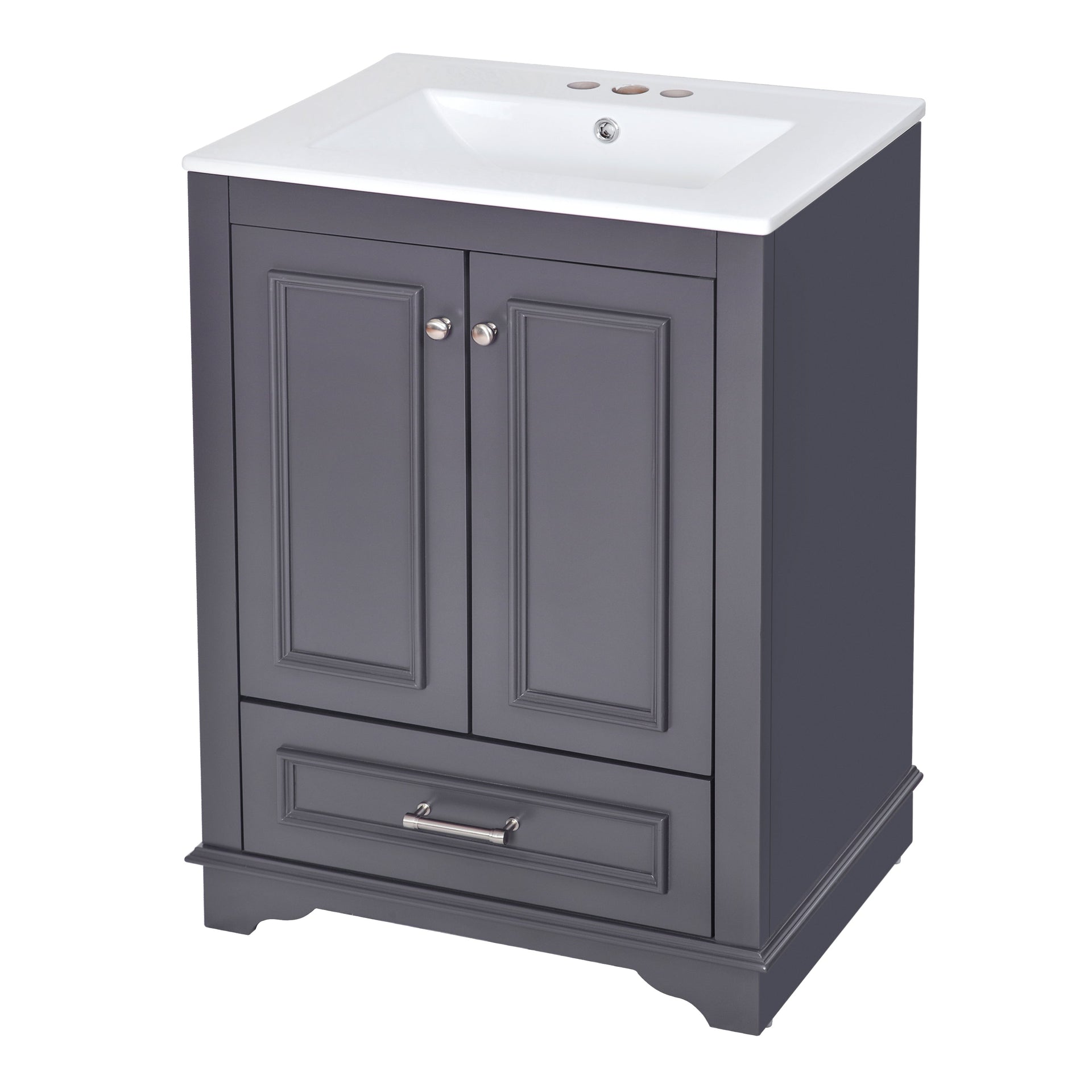 Bathroom Vanity with Ceramic Sink and Modern Freestanding Storage Cabinet, Soft-Close Doors