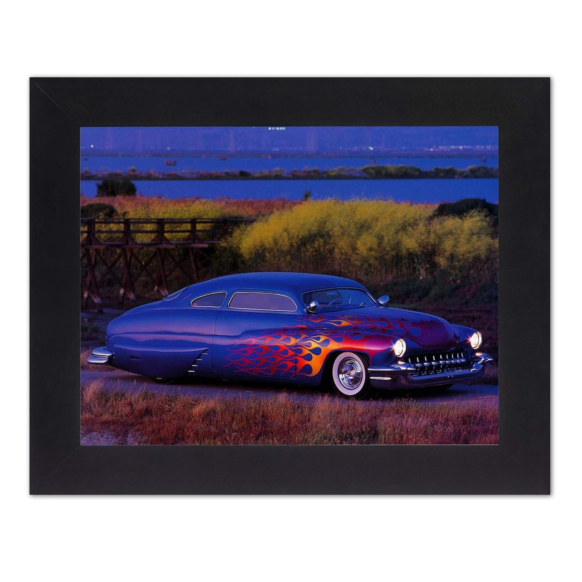 Mercury Custom Car Art – 1949 Blue Flames Framed Wood Frame Print