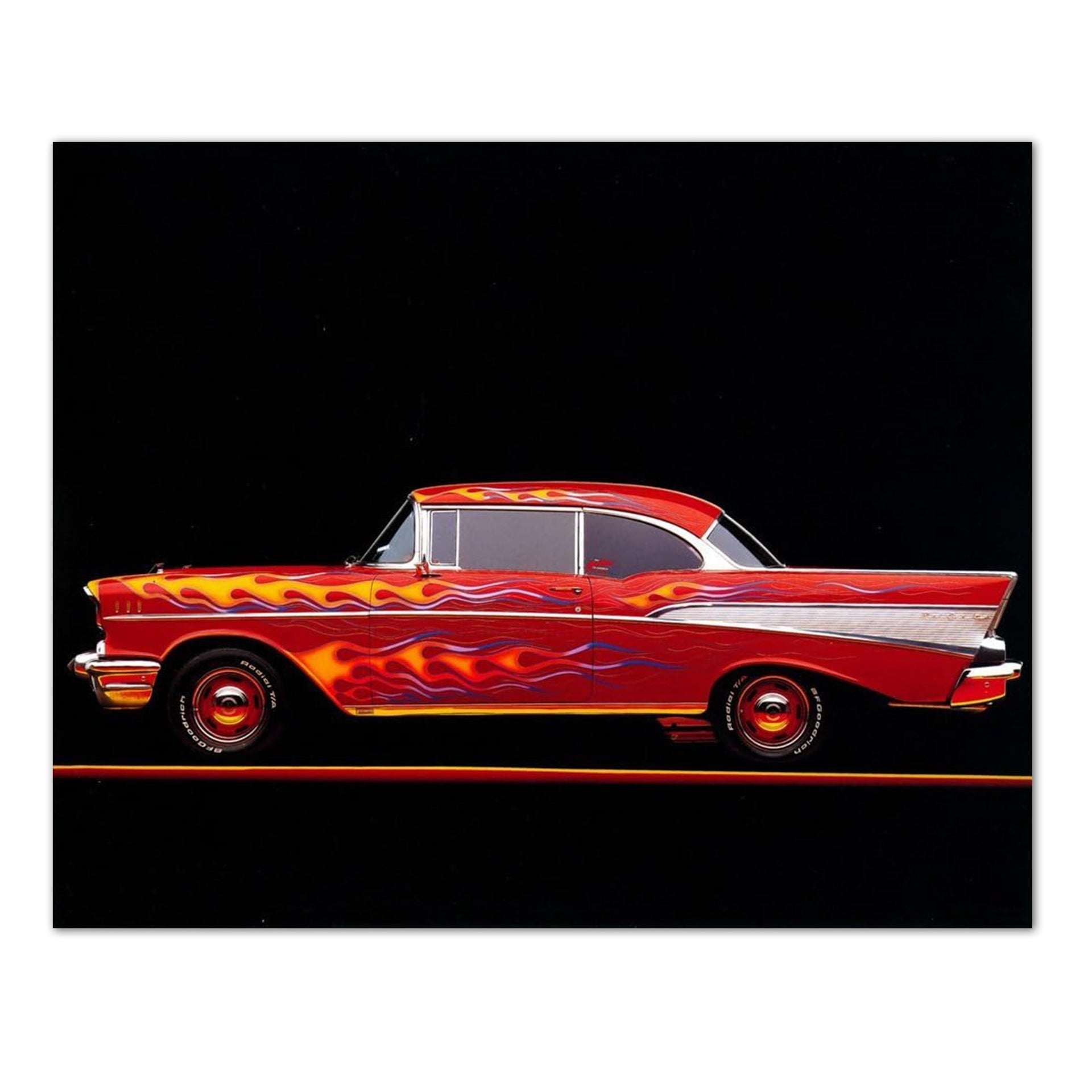 1957 Chevy Bel Air Classic Car Art Print - 16x20 Red Flame Wall Picture