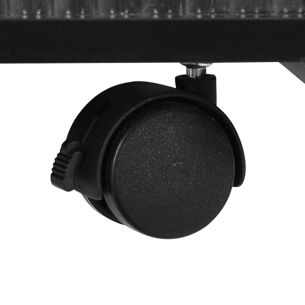 Stylish mobile desk with lockable wheels,bedside table with 5mm thick grooved tempered glass and gold round bars ，black