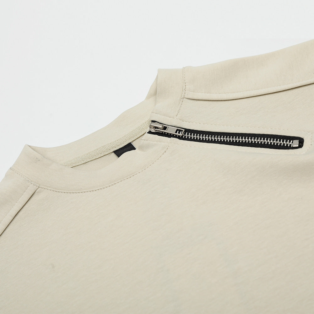 Zipper Design Heavyweight Short Sleeve T-Shirt Men's Loose Round Neck Half Sleeve Tee